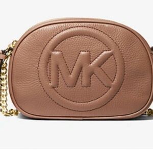 Michael Kors Brown Leather Crossbody Bag with Gold Chain